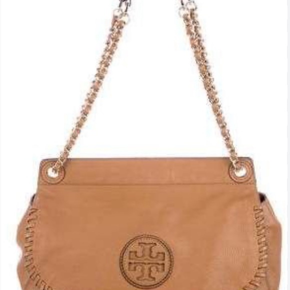 Tory Burch Authentic Leather Saddle Bag with gold-tone hardware, dual chain-link - Picture 8 of 12